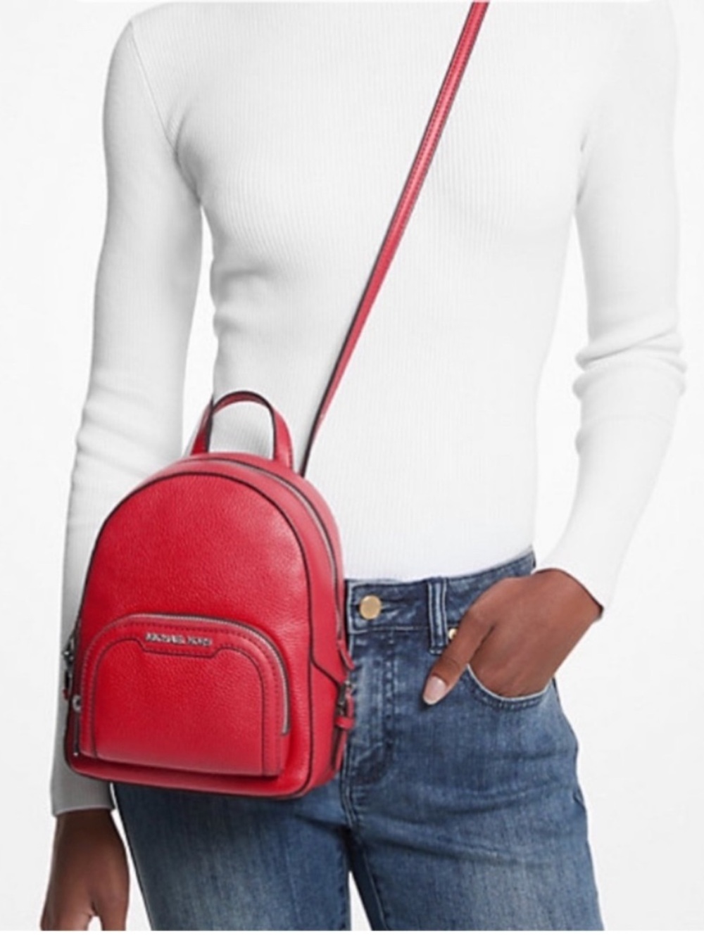 Michael Kors Red Pebbled Leather Mini Backpack Crossbody